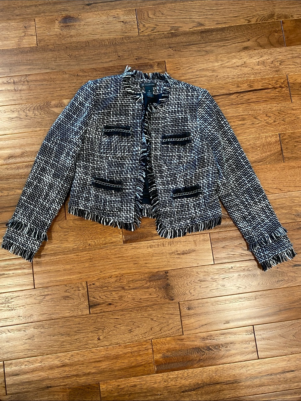Tweed Fringe Cropped “Chanel” look Jacket - Black & White